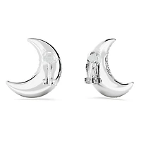 Sublima clip earrings, Moon, White, Rhodium plated