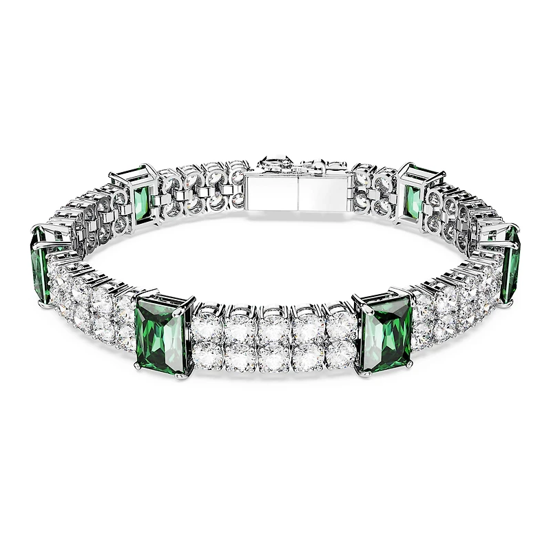 Matrix Tennis bracelet, Mixed cuts, Green, Rhodium plated by SWAROVSKI