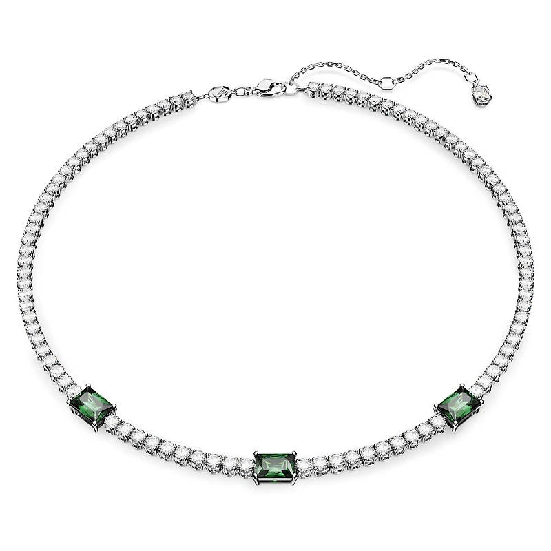 Matrix Tennis necklace, Mixed cuts, Green, Rhodium plated by SWAROVSKI