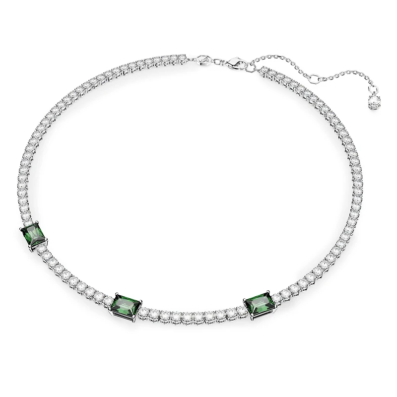 Matrix Tennis necklace, Mixed cuts, Green, Rhodium plated by SWAROVSKI