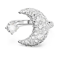 Luna open ring, Moon, White, Rhodium plated by SWAROVSKI