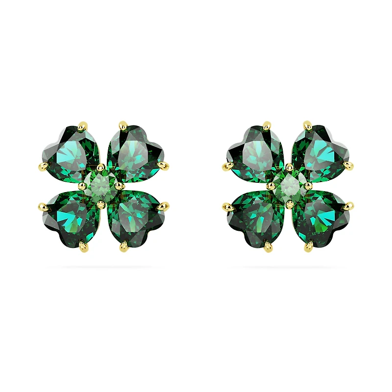 Idyllia stud earrings, Clover, Green, 18K gold finish