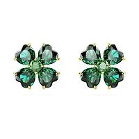 Idyllia stud earrings, Clover, Green, 18K gold finish