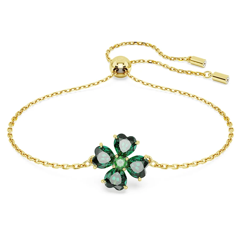 Idyllia bracelet, Mixed cuts, Clover, Green, 18K gold finish