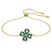 Idyllia bracelet, Mixed cuts, Clover, Green, 18K gold finish