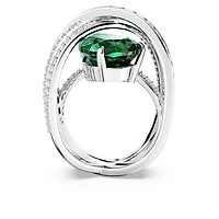 Hyperbola cocktail ring, Mixed cuts, Four bands, Green, Rhodium plated by SWAROVSKI