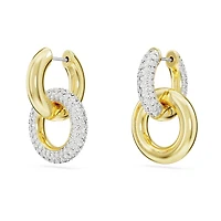 Dextera hoop earrings, Asymmetrical design, Interlocking loop, White, 18K gold finish