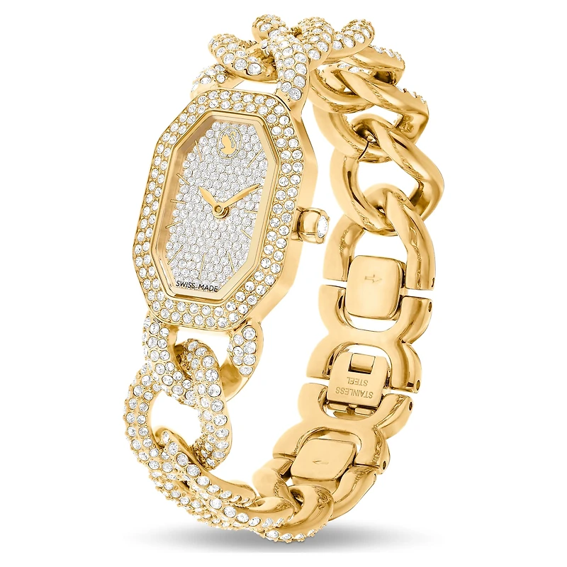 Dextera chain watch, Swiss Made, Crystal bracelet, Gold tone, Gold-tone finish by SWAROVSKI