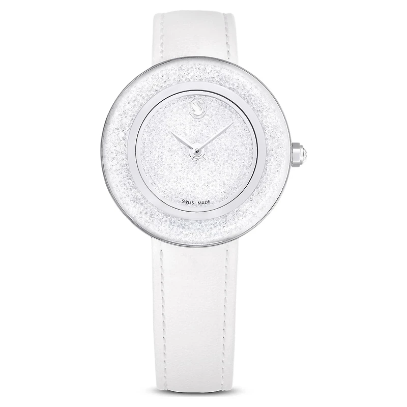 Crystalline lustre watch, Swiss Made, Leather strap, White, Stainless steel by SWAROVSKI