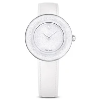 Crystalline lustre watch, Swiss Made, Leather strap, White, Stainless steel by SWAROVSKI