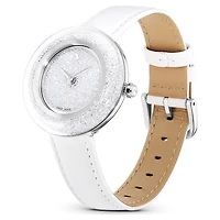 Crystalline lustre watch, Swiss Made, Leather strap, White, Stainless steel by SWAROVSKI