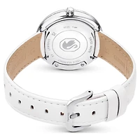 Crystalline lustre watch, Swiss Made, Leather strap, White, Stainless steel by SWAROVSKI