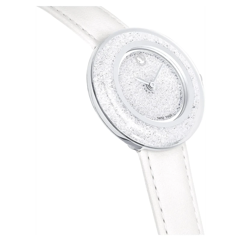 Crystalline lustre watch, Swiss Made, Leather strap, White, Stainless steel by SWAROVSKI
