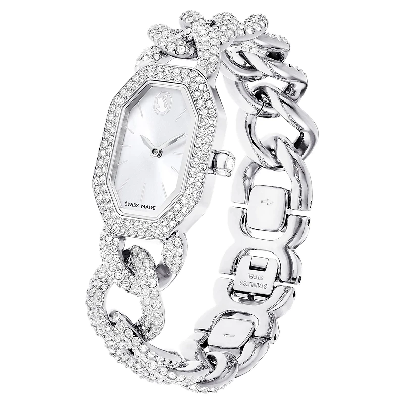 Dextera chain watch, Swiss Made, Crystal bracelet, Silver tone, Stainless Steel by SWAROVSKI