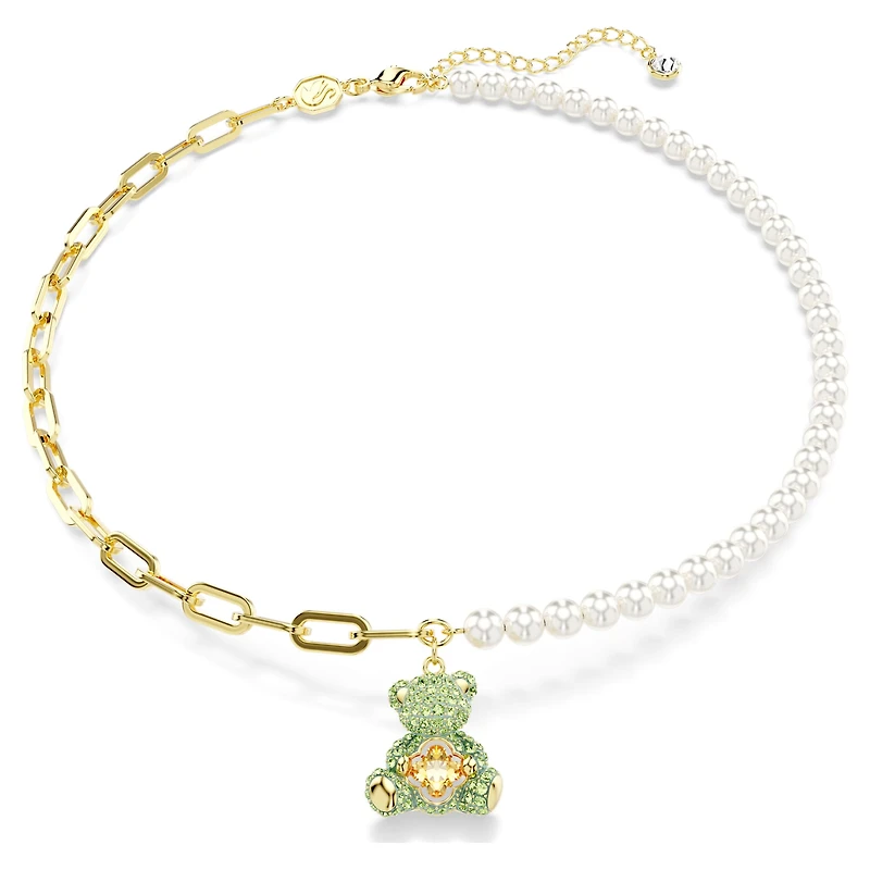 Teddy pendant, Crystal pearl, Bear, Multicoloured, 18K gold finish