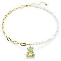 Teddy pendant, Crystal pearl, Bear, Multicoloured, 18K gold finish