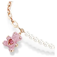 Teddy pendant, Crystal pearl, Bear, Pink, 18K rose gold finish