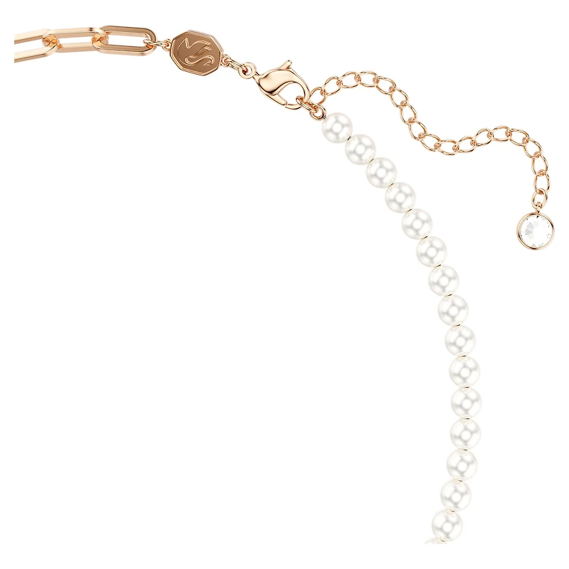 Teddy pendant, Crystal pearl, Bear, Pink, 18K rose gold finish