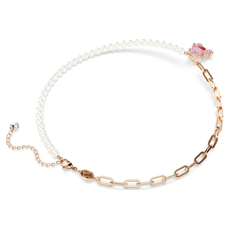 Teddy pendant, Crystal pearl, Bear, Pink, 18K rose gold finish