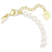 Teddy bracelet, Crystal pearl, Bear, Green, 18K gold finish