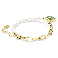 Teddy bracelet, Crystal pearl, Bear, Green, 18K gold finish