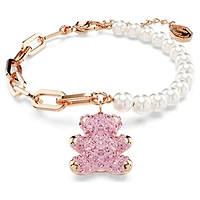 Teddy bracelet, Crystal pearl, Bear, Pink, 18K rose gold finish