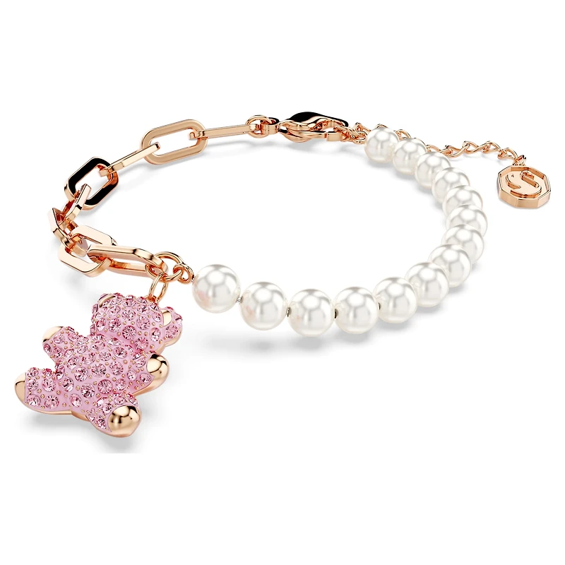 Teddy bracelet, Crystal pearl, Bear, Pink, 18K rose gold finish