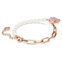 Teddy bracelet, Crystal pearl, Bear, Pink, 18K rose gold finish