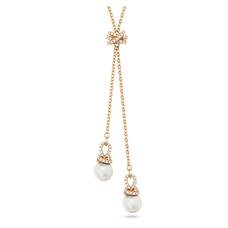 Originally y pendant, Crystal pearl, White, 18K rose gold finish