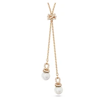 Originally y pendant, Crystal pearl, White, 18K rose gold finish