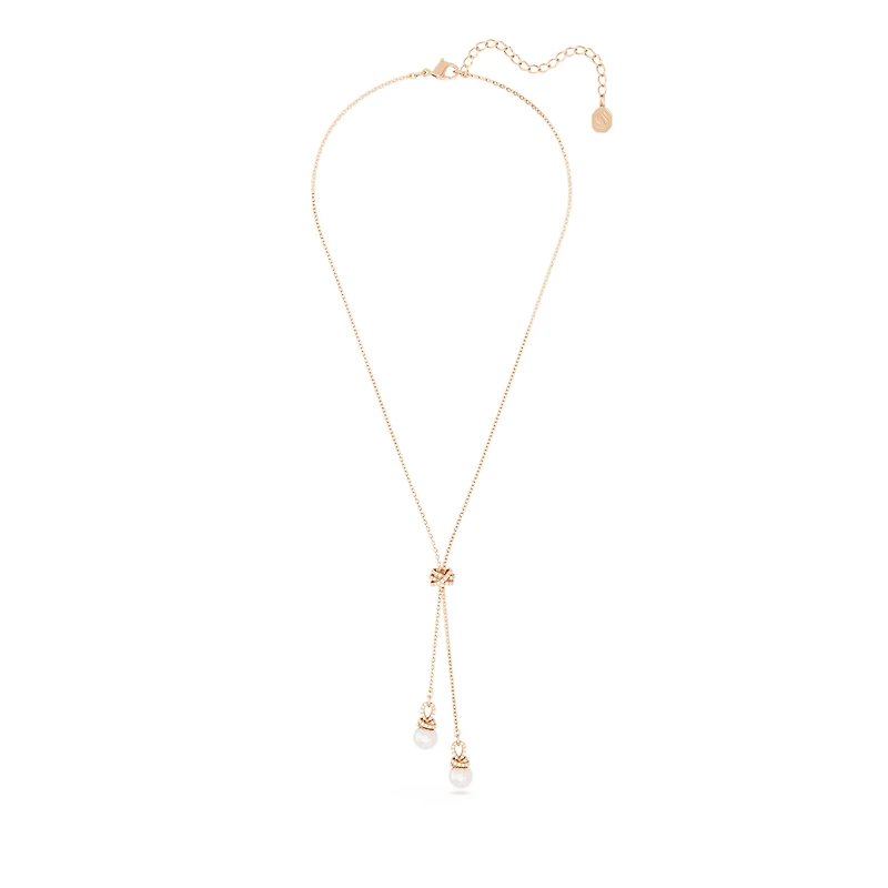 Originally y pendant, Crystal pearl, White, 18K rose gold finish