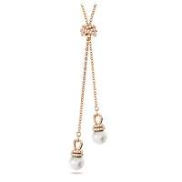 Originally Y pendant, Crystal pearl, White, 18K rose gold finish