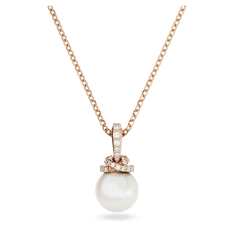 Originally pendant, Crystal pearl, White, 18K rose gold finish