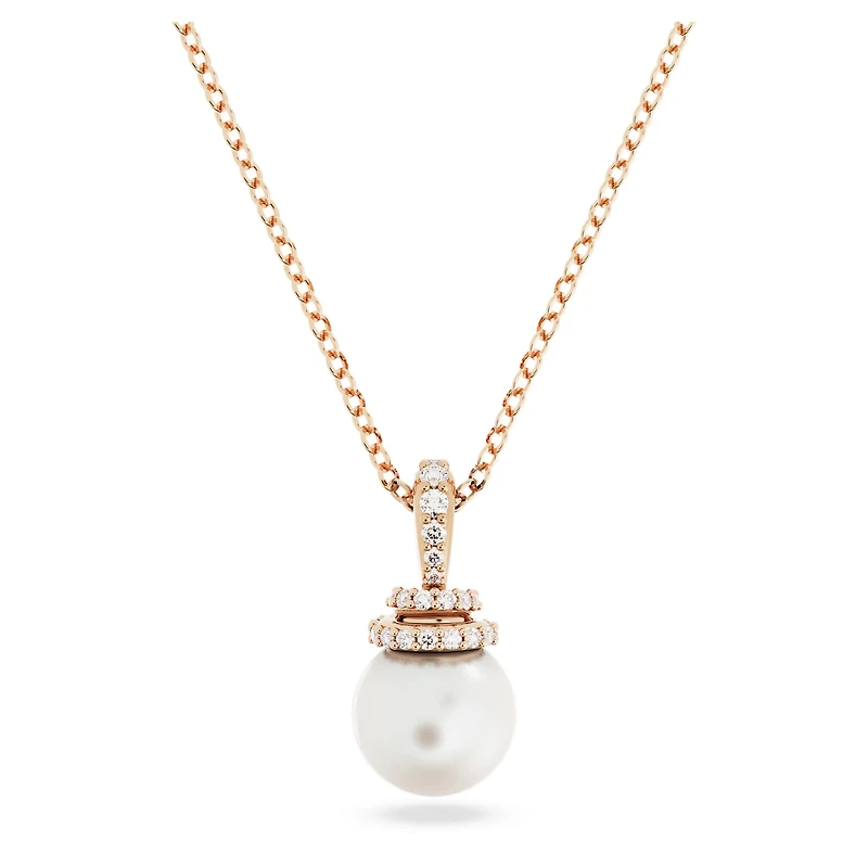 Originally pendant, Crystal pearl, White, 18K rose gold finish
