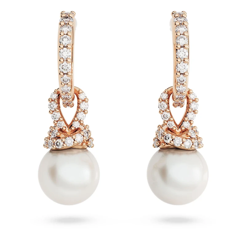 Originally drop earrings, Crystal pearl, White, 18K rose gold finish