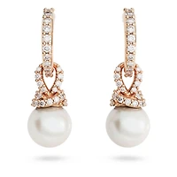 Originally drop earrings, Crystal pearl, White, 18K rose gold finish