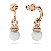 Originally drop earrings, Crystal pearl, White, 18K rose gold finish