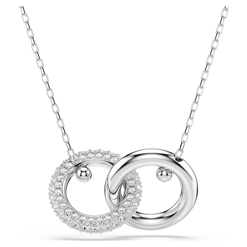 Dextera pendant, Interlocking loop, White, Rhodium plated by SWAROVSKI
