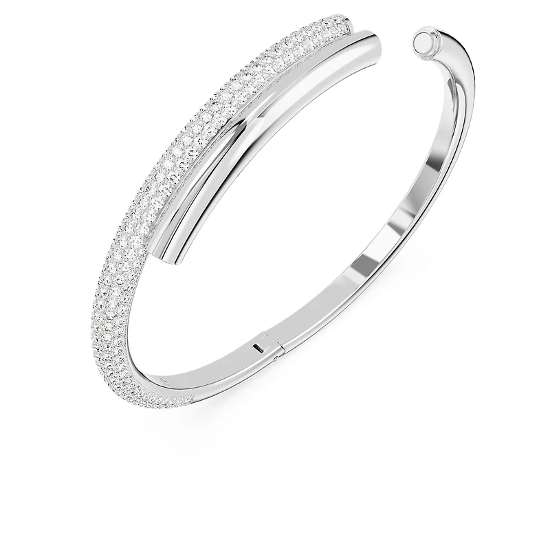Dextera bangle, Magnetic closure, White, Rhodium plated by SWAROVSKI