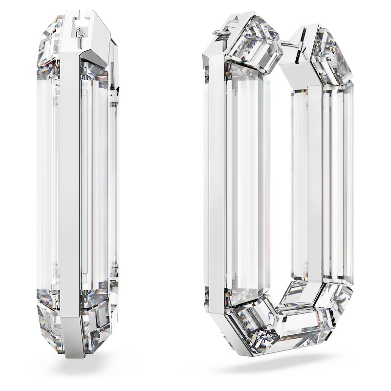 Lucent hoop earrings, Statement, Octagon shape, White by SWAROVSKI
