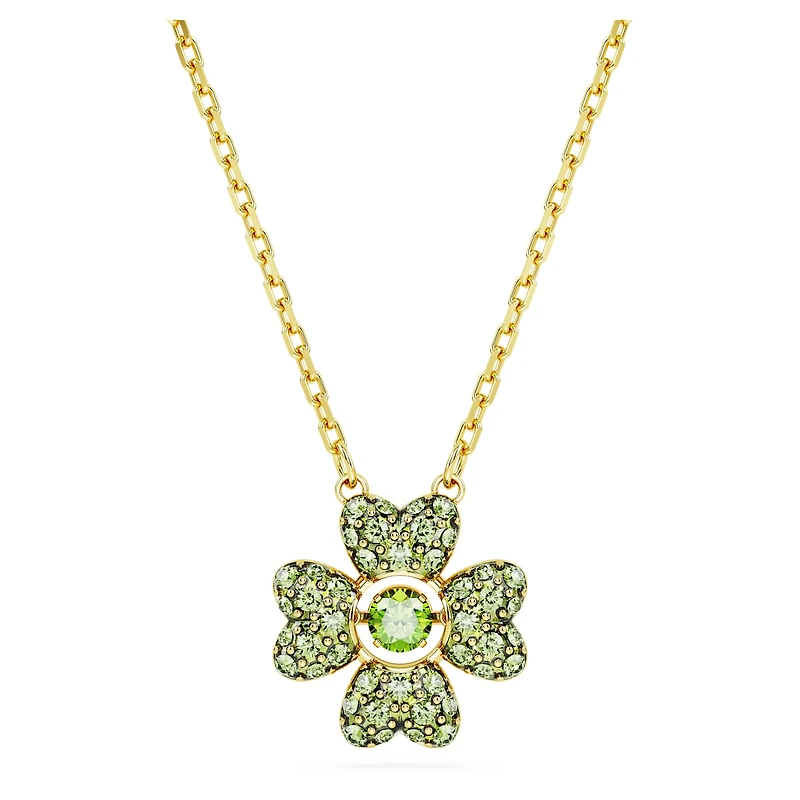 Idyllia pendant, Clover, Green, 18K gold finish