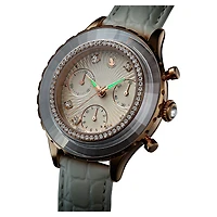 Octea chrono watch, Swiss Made, Leather strap, White, Rose gold-tone finish by SWAROVSKI