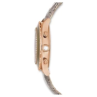 Octea chrono watch, Swiss Made, Leather strap, Grey, Rose gold-tone finish by SWAROVSKI