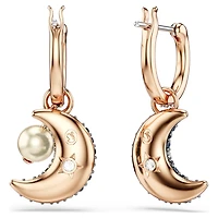 Sublima drop earrings, Crystal pearl, Asymmetrical design, Moon, Multicoloured, 18K rose gold finish