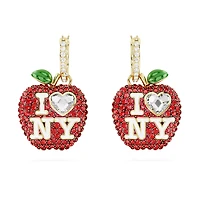 I LOVE NY drop earrings, Red, Gold-tone plated by SWAROVSKI