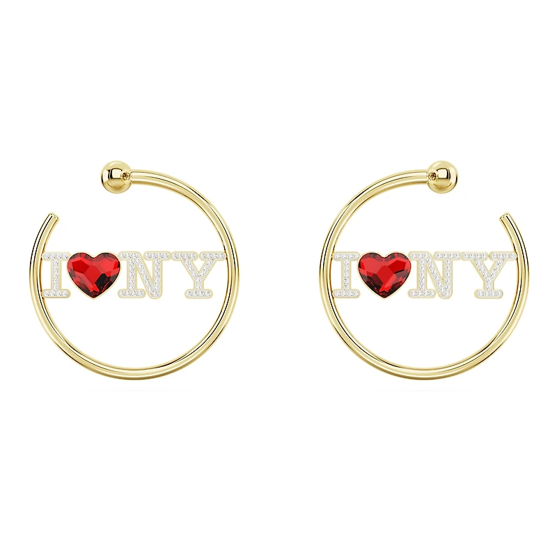 I LOVE NY hoop earrings, Red, Gold-tone plated by SWAROVSKI