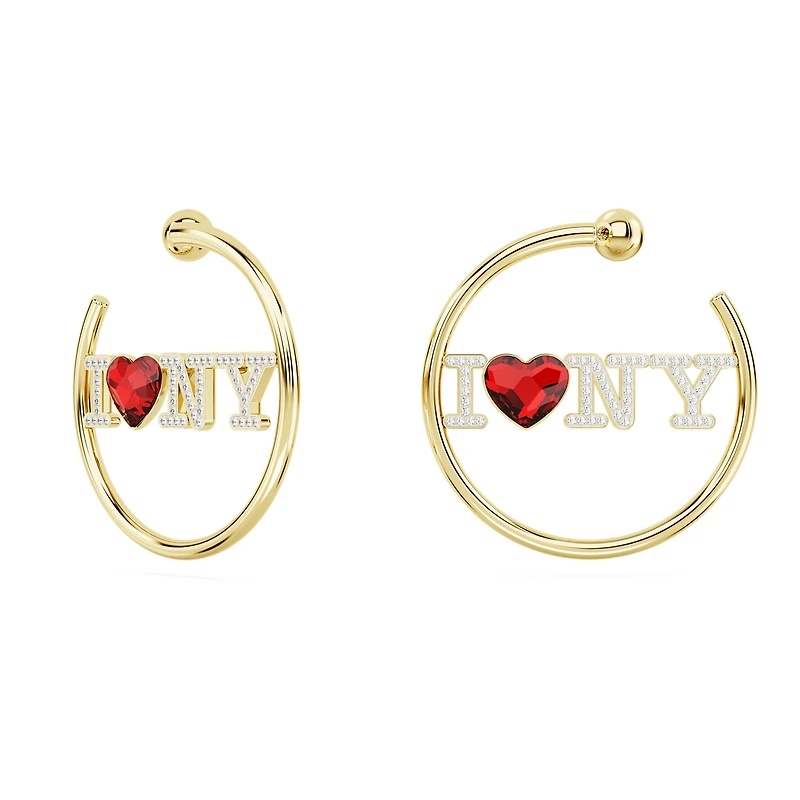 I LOVE NY hoop earrings, Red, Gold-tone plated by SWAROVSKI