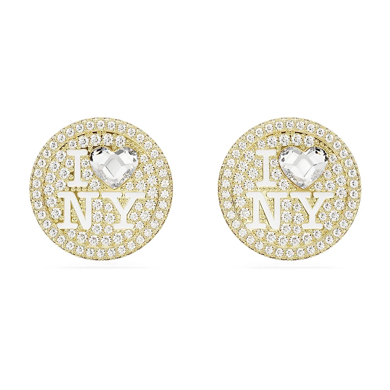 I LOVE NY stud earrings, White, Gold-tone plated by SWAROVSKI