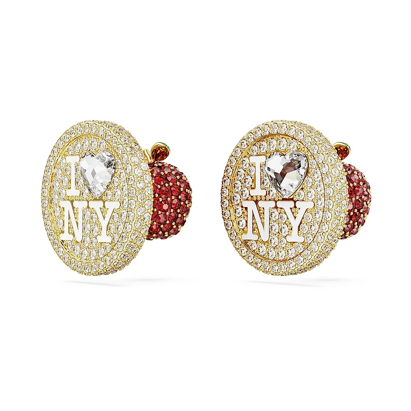 I LOVE NY stud earrings, White, Gold-tone plated by SWAROVSKI