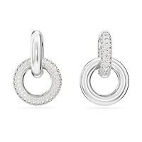 Dextera hoop earrings, Asymmetrical design, Interlocking loop, White, Rhodium plated by SWAROVSKI